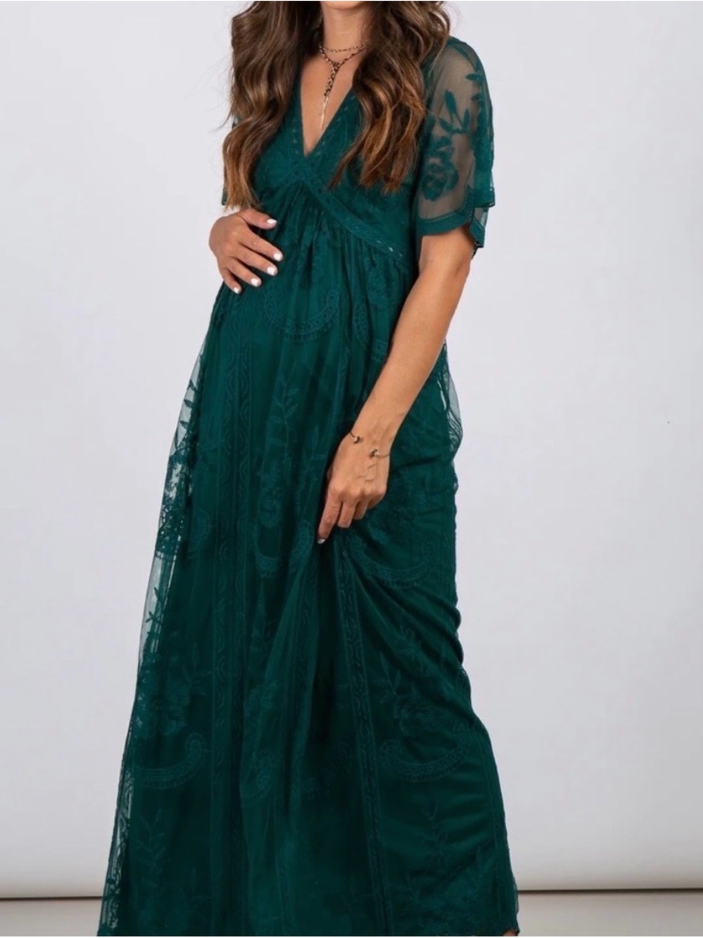 Pinkblush Teal Green Lace Maxi Dress with V-Neck
